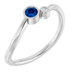 14K White 3 mm Round Chatham® Lab-Created Blue Sapphire & .02 CT Diamond Ring
